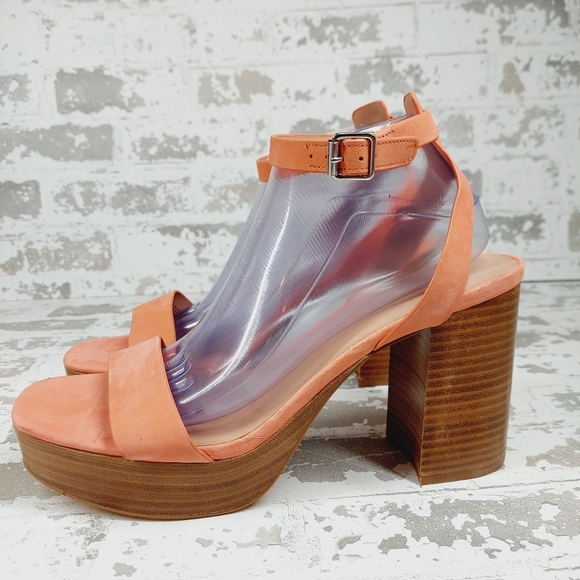 New Nordstrom Anita Leather Peach Platform Ankle Buckle Sandals X37 - Picture 1 of 14
